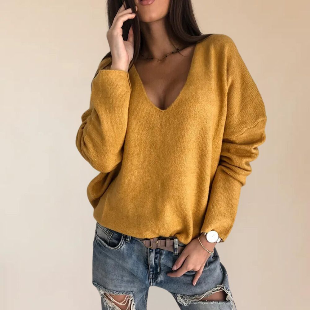 Elegant knitted sweaters with V-neck