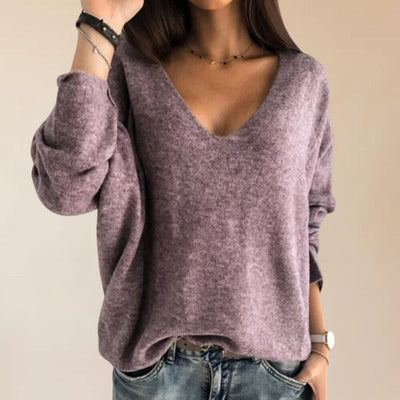 Elegant knitted sweaters with V-neck