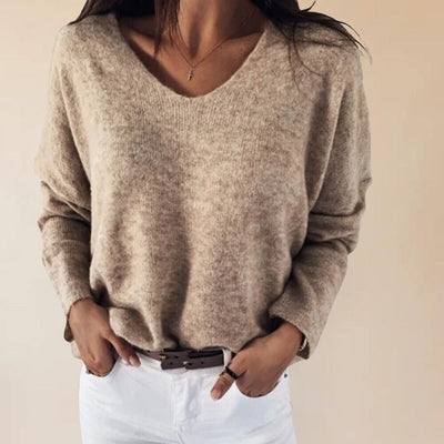 Elegant knitted sweaters with V-neck