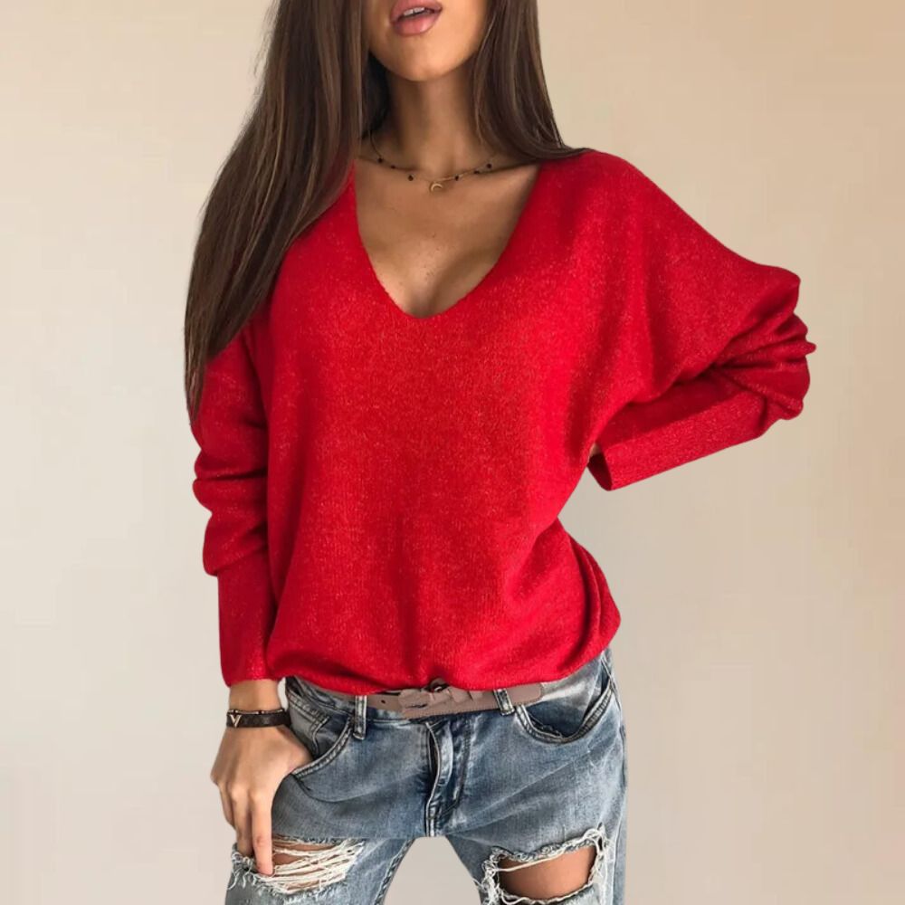 Elegant knitted sweaters with V-neck